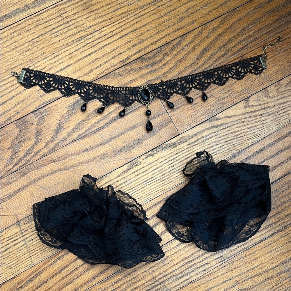 Black Lace Choker and Cuffs Set